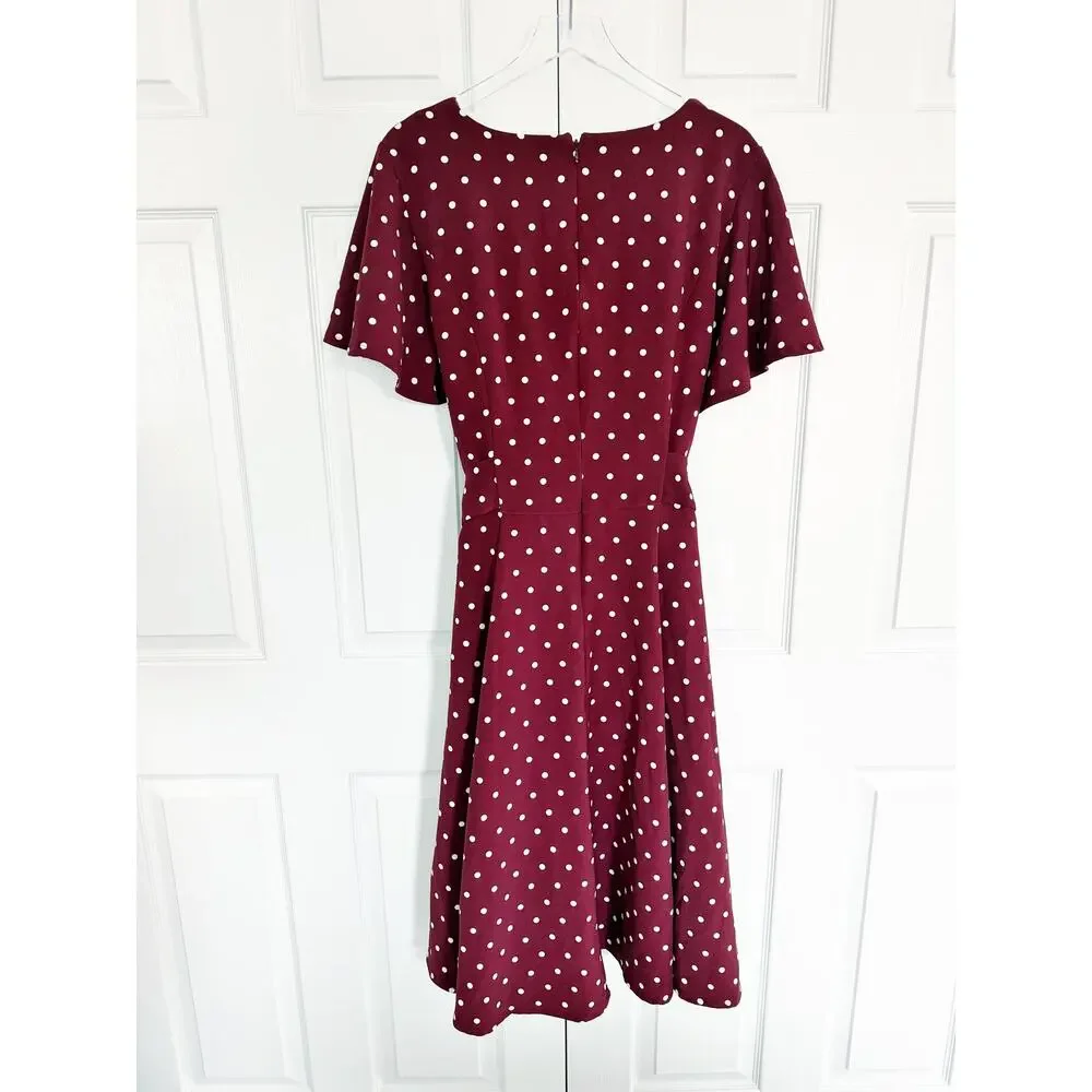Lane Bryant Lena V-Neck Level-Hem Midi Dress Burgundy Tie Waist Pockets - Picture 6 of 8
